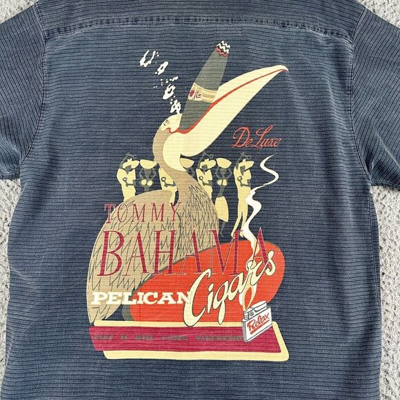 Tommy Bahama Pelican Cigars Shirt Mens XL Blue‎ Rayon Cotton Flaws - Picture 1 of 13